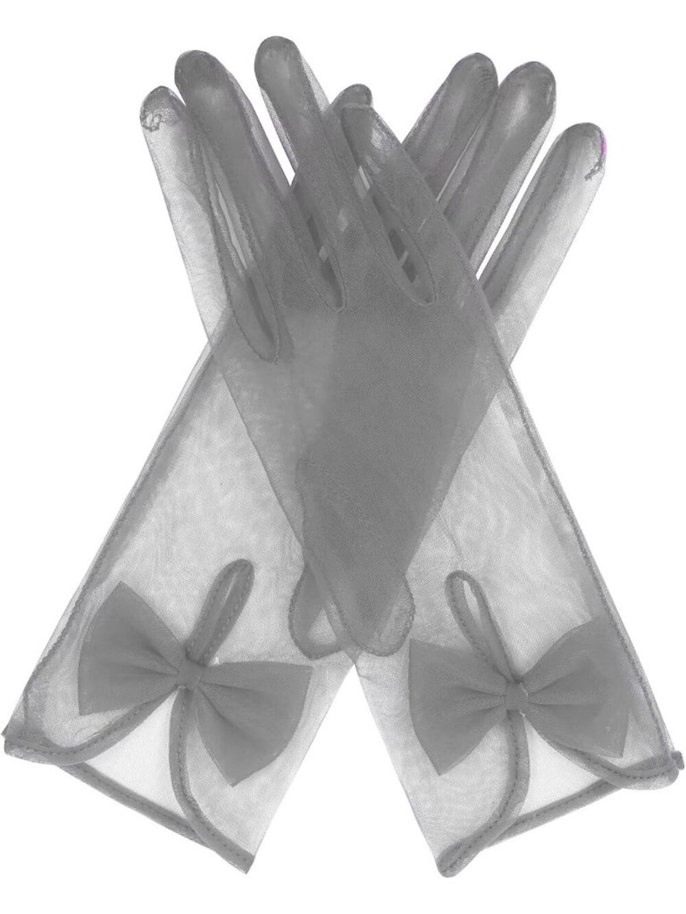 Women's Gray Wrist Length Vintage Stretchy 1920s Flapper Look Tulle Mesh Gloves